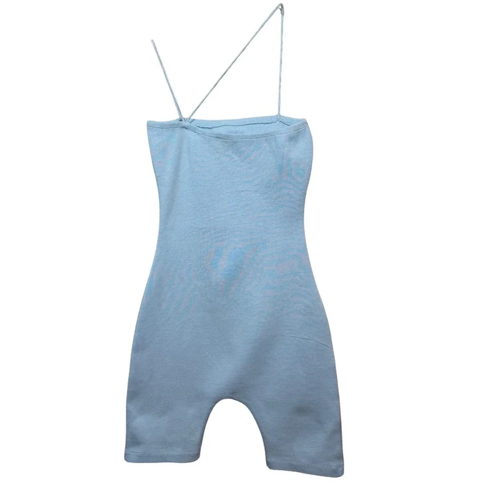 ALAMOUR The Label Kendall Romper, Ribbed, Cross back Straps, Baby Blue, Size XS - Picture 2 of 8